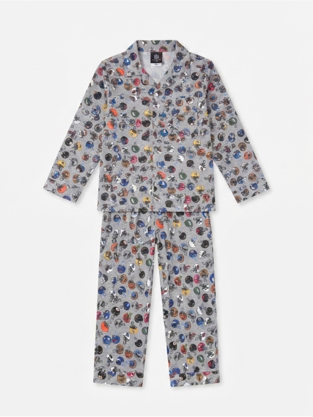 Boys Youth NFL Pajama Set Size 8/10 Grey Multi-Team Helmet Print Sleepwear (M)